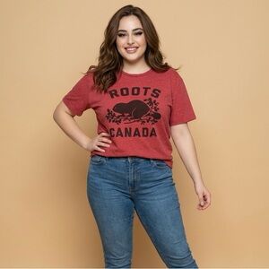 Roots Red Heather Canada Logo Tee